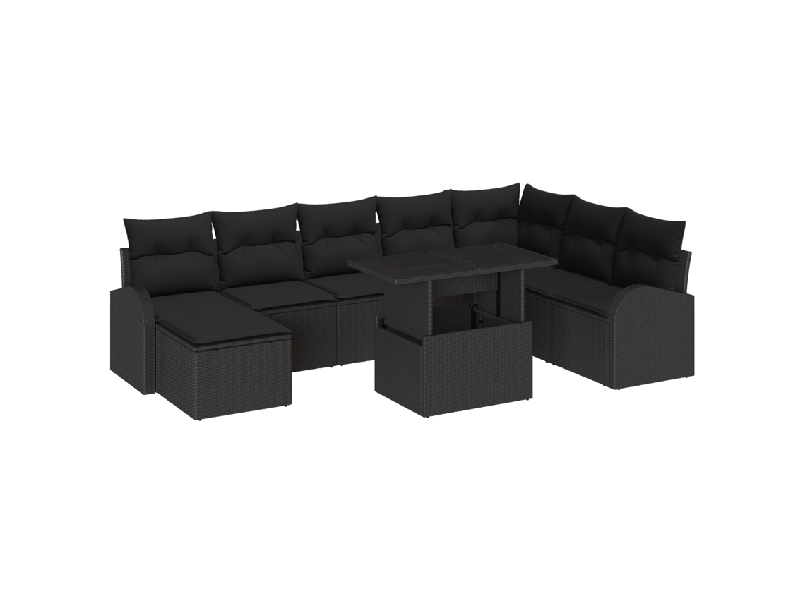 Conjunto 9 Sofá De Jardim Vidaxl Preto Vime Pe (100 X 55 X 73 Cm)