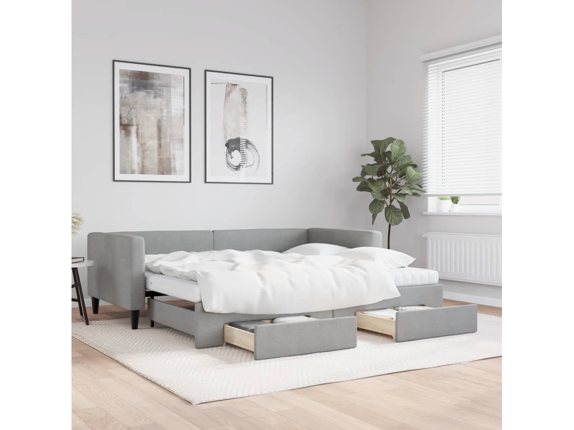 Vidaxl Sofá-cama C/ Gavetão E Gavetas 90x200 Cm Tecido Cinzento-claro