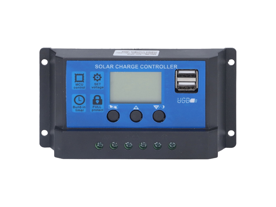Controlador De Carga Solar Lcd 20a 12v 24v Com 2 Portas Usb Inteligente De 5v E Identificação Automática