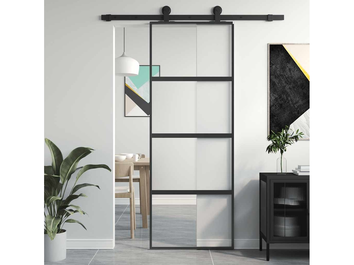 Vidaxl Porta Deslizante 76x205 Cm Vidro Temperado E Alumínio Preto