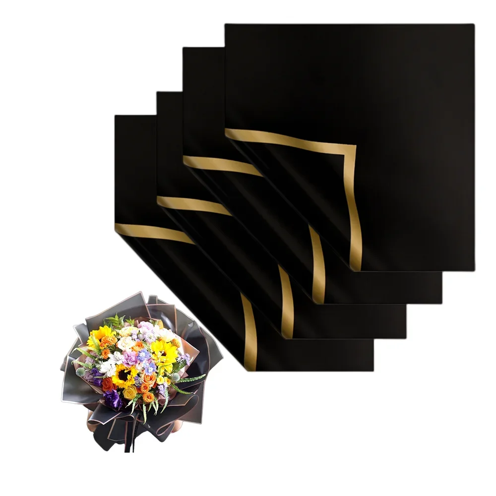 Papel De Embrulho Floral Para Buquês, Embalagem À Prova Dágua Para Buquês De Flores Com Detalhes Dourados, Design Fosco Translúcido Para Projetos De