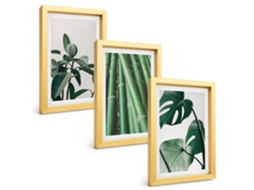 Galeria De Pinturas Muraishastes De Bambu E Folhas De Monstera Moldura Dourada Fotos Para O Escritório Espelharte (3 Peças 20x30 Cm)