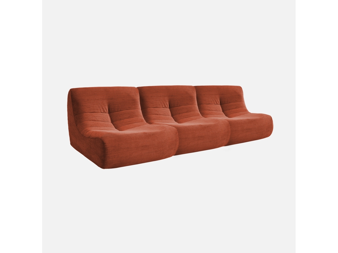Módulo Para Sofá Modular Em Veludo Canelado, 3 Lugares, Terracota