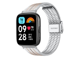 Bracelete Para Redmi Watch 3 Active / Lite - Aço Inoxidável - Fivela Sete Contas Prata E Ouro Rosa