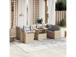 Vidaxl 10 Pcs Conjunto De Sofás P/ Jardim Com Almofadões Vime Pe Bege