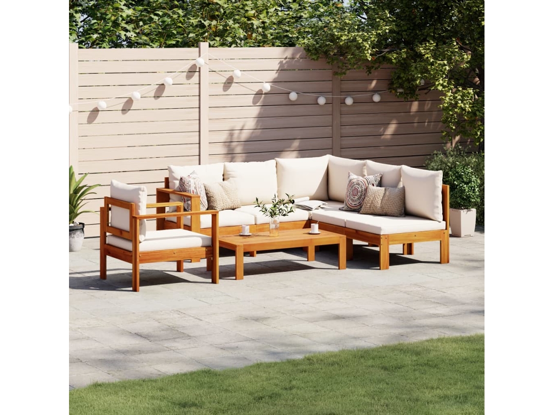 Vidaxl 5 Pcs Conjunto De Sofás De Jardim Com Almofadões Acácia Maciça