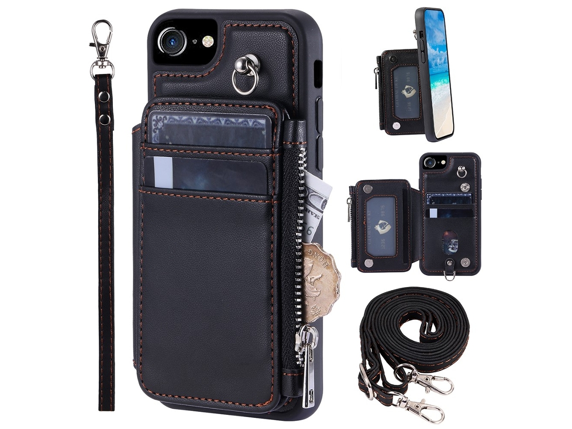 Capa Em Tpu Pele Pu Bloqueio Rfid, Com Suporte E Pega Para Apple Iphone 6 / 6s / 7 / 8 - Preto
