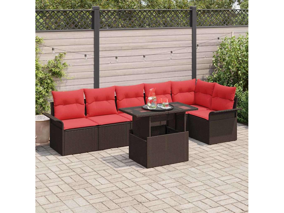 Vidaxl Conjunto De Sofá De Jardim 7 Unid. Castanho