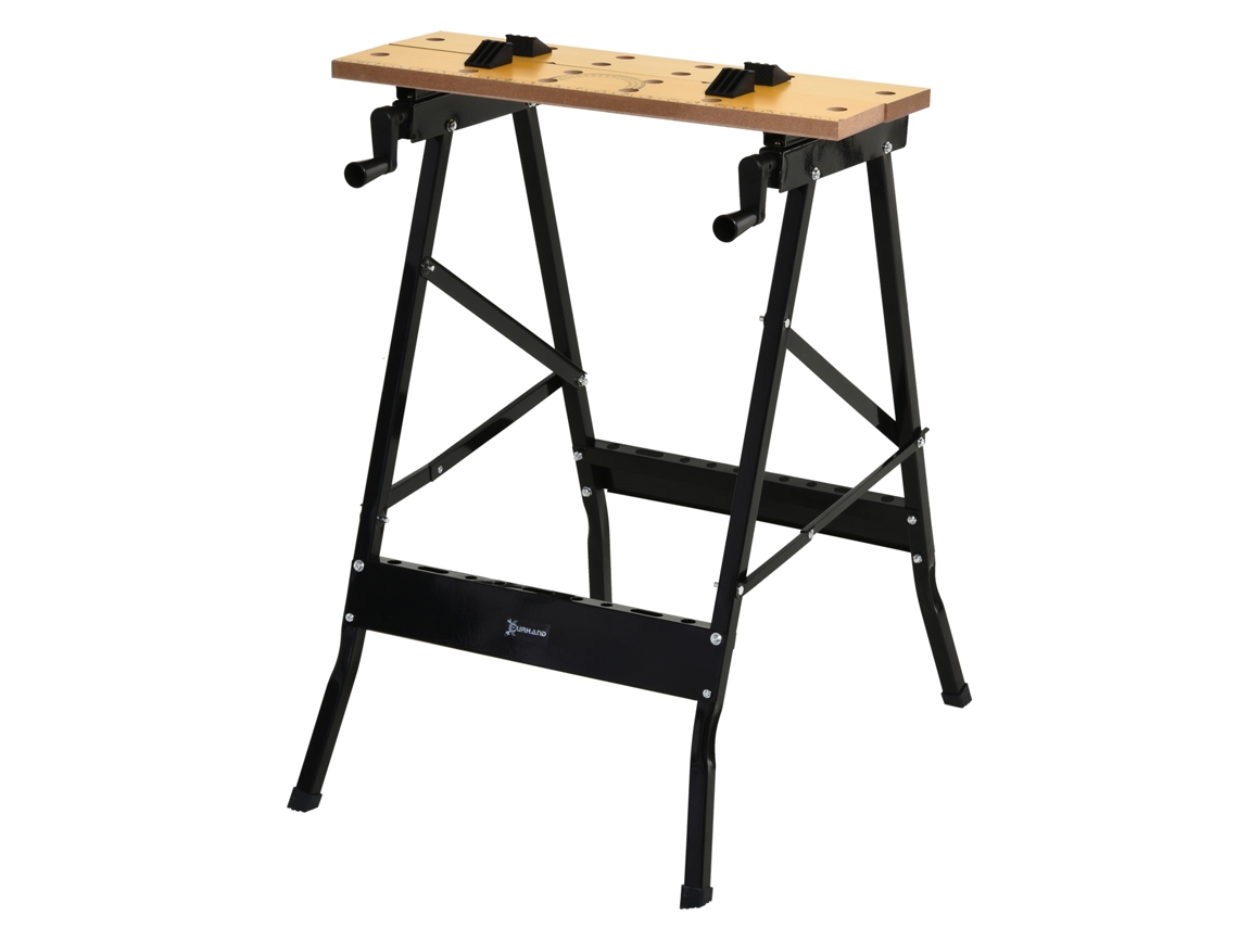Bancada De Trabalho Aço, Mdf Cor Cor De Madeira, Preto Durhand