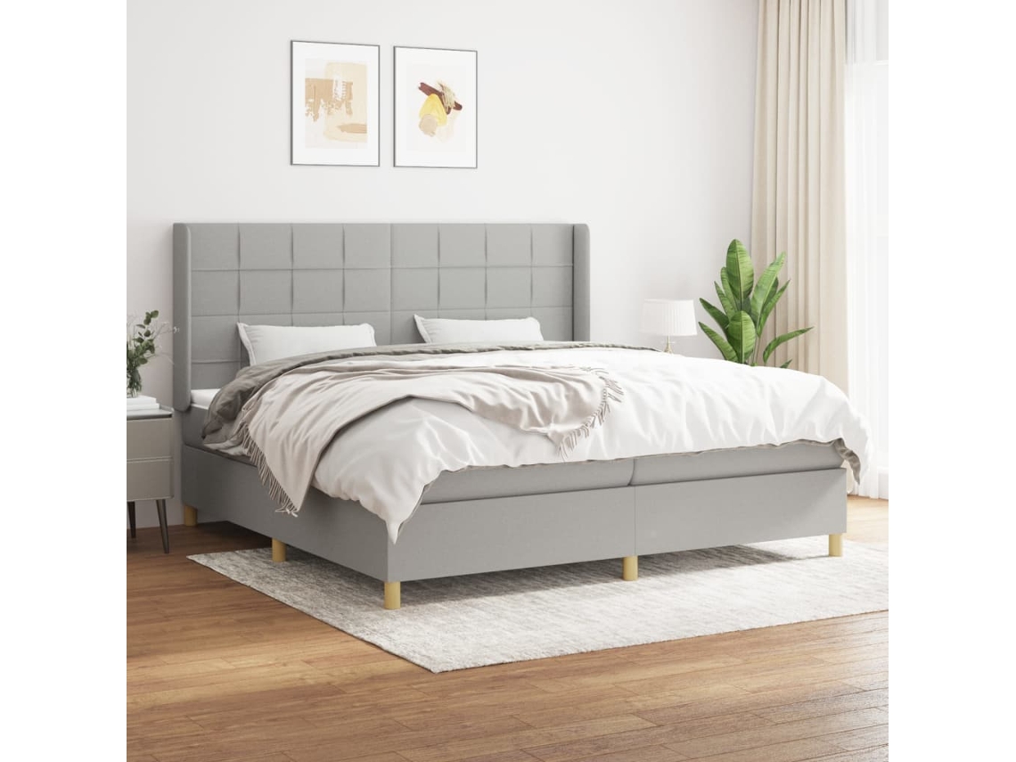 Vidaxl Cama Com Molas/colchão 200x200 Cm Tecido Cinza-claro