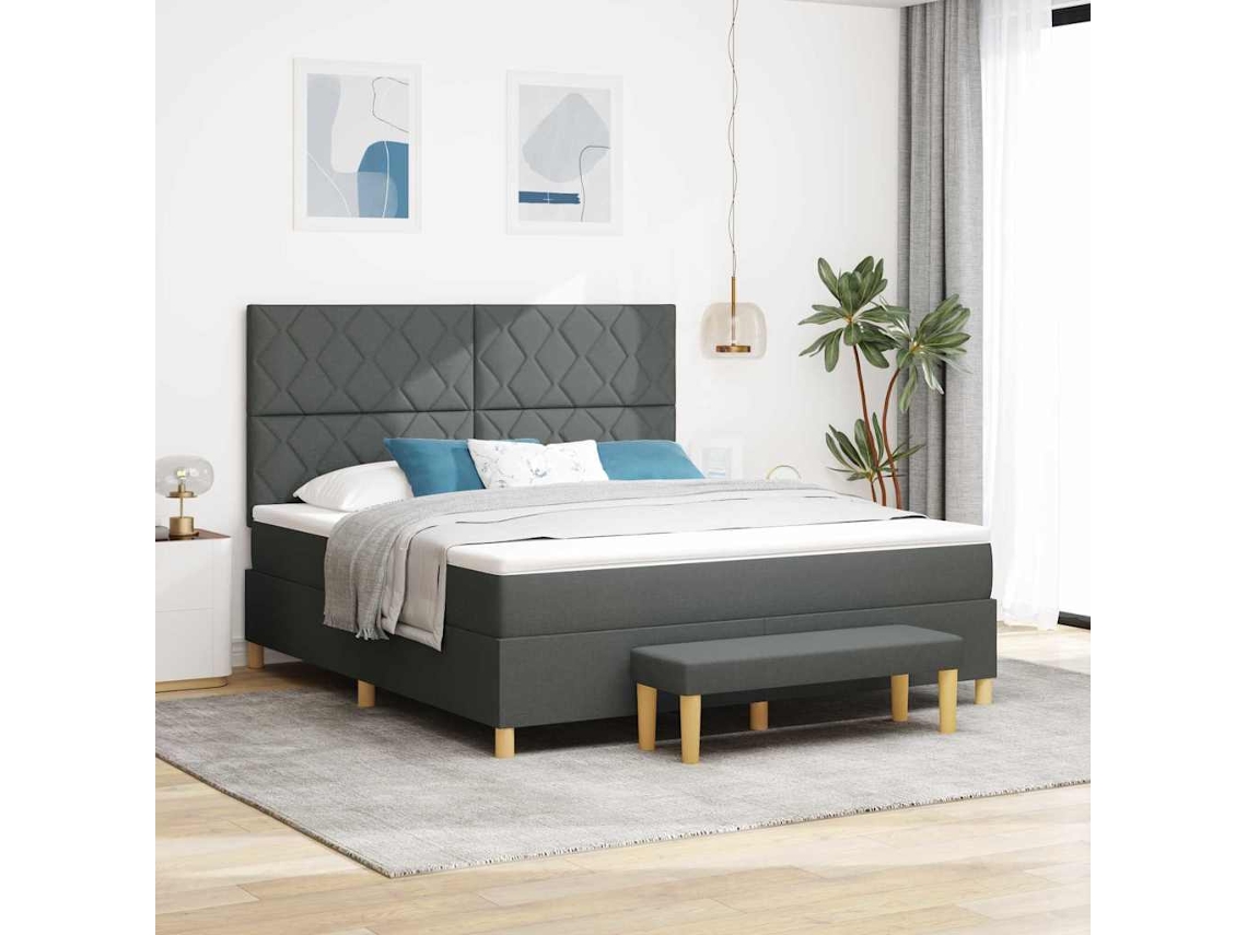 Vidaxl Cama Box Com Almofada Cinzento Escuro 200 X 180 Cm Tecido