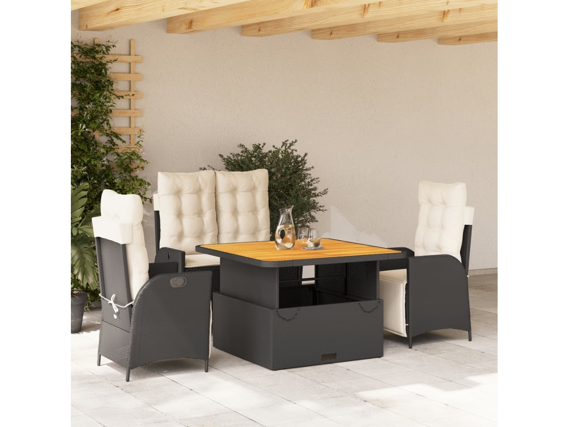 Vidaxl 4 Pcs Conjunto De Jardim P/ Jardim C/ Almofadões Vime Pe Preto