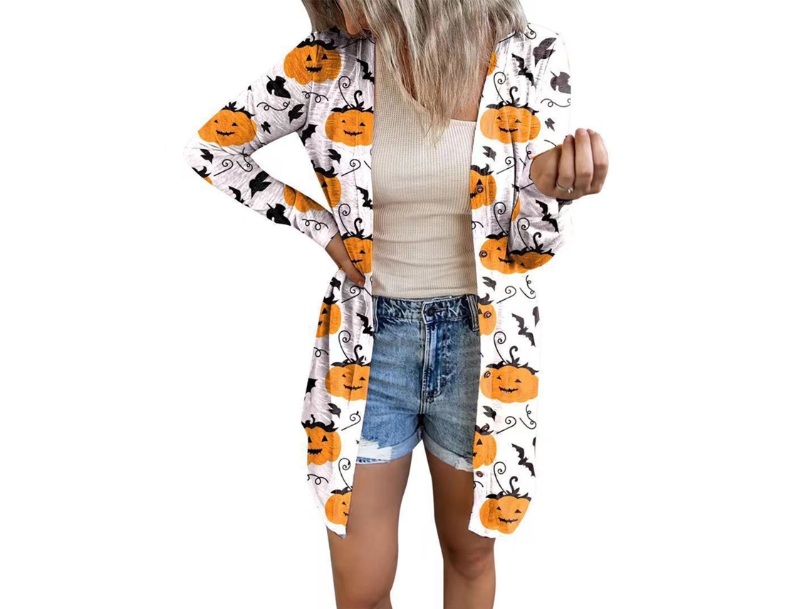 Aberto Feminino Outono Branco Halloween Sweater M