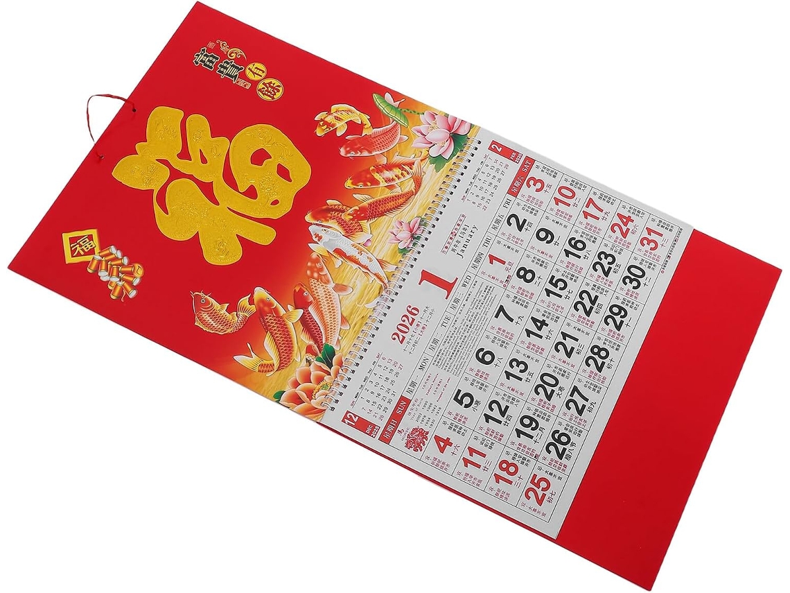 de 2 Calendários Parede Mensais com para e Conjunto Chineses Decorações Augúrio, Planejador Ano Novo Lunar CHABERLU
