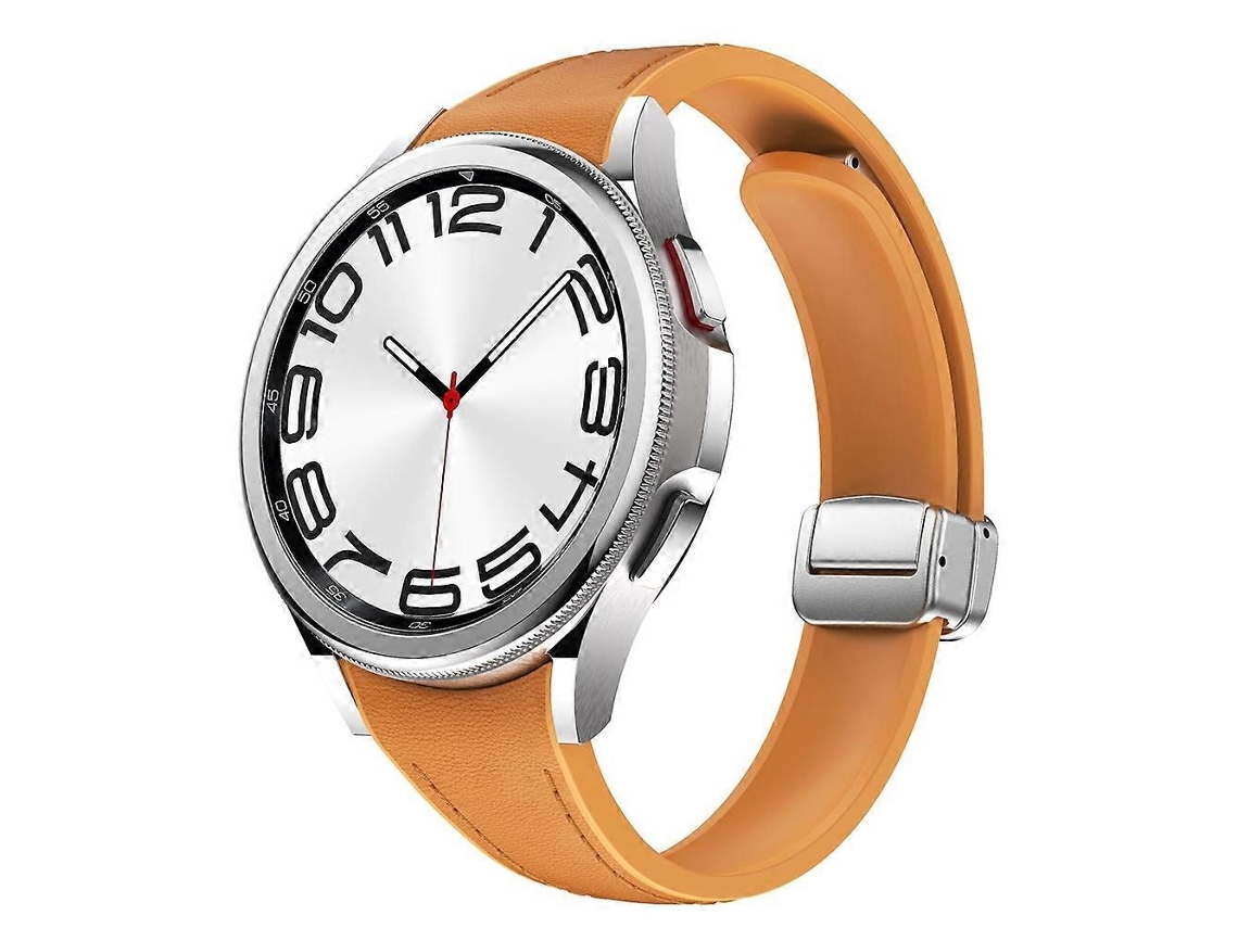Pulseira Fina De Couro E Silicone Com Fivela Magnética Prateada Para Samsung Galaxy Watch 6
