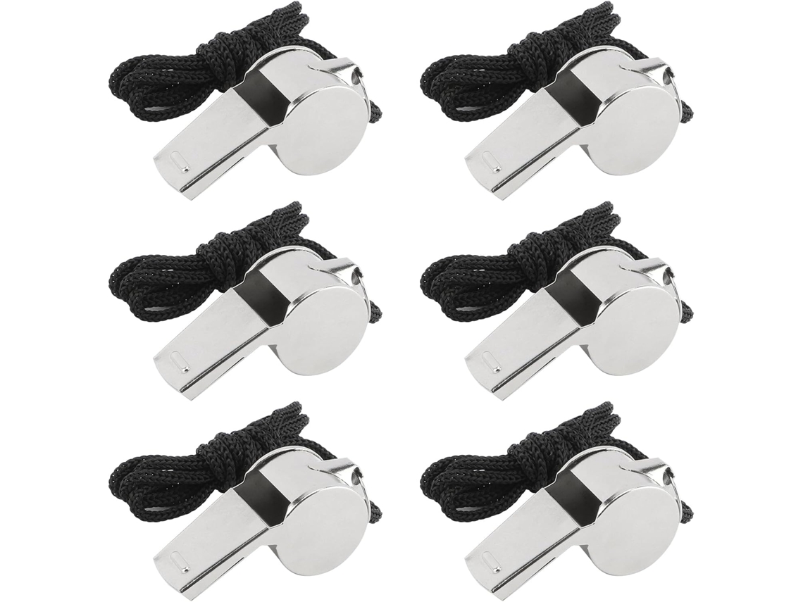 Conjunto De 6 Apitos De Treinador Em Aço Inoxidável - Apito De Emergência Com Cordão - Prateado