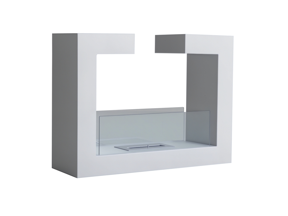 Lareira Bioetanol S/MARCA 2000w 78x25x58cm, inodora, Aço Inoxidável, Vidro, Branco