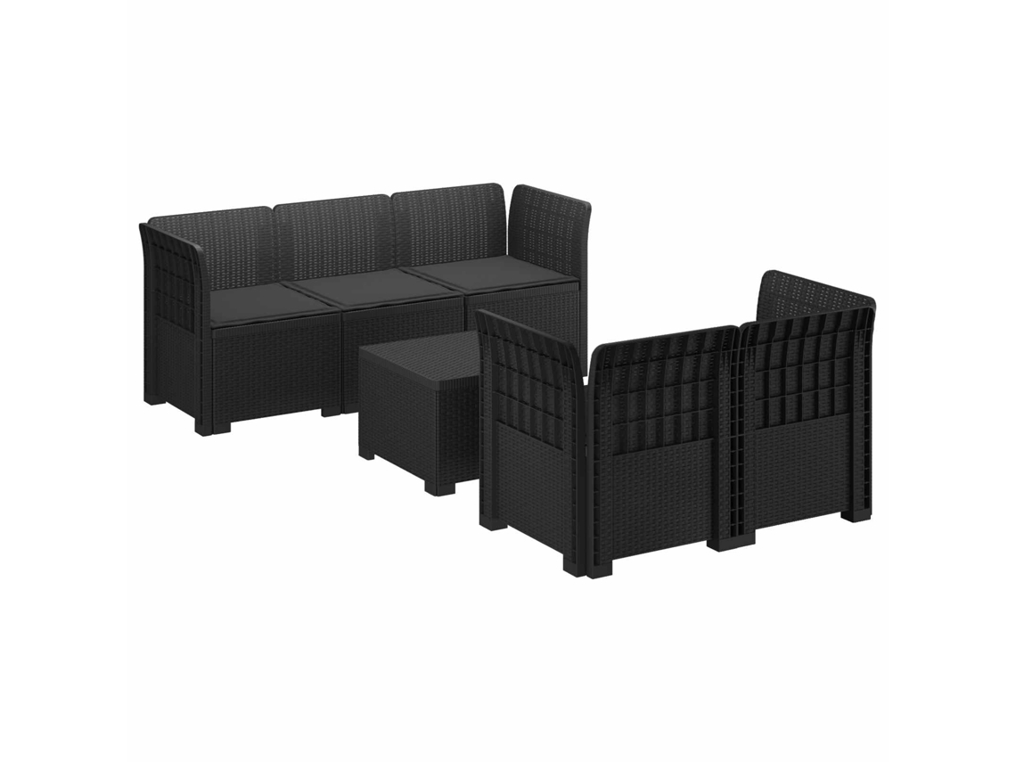 Vidaxl Sofá De Jardim De 5 Pessoas Com Almofadas Visual De Rattan Pp