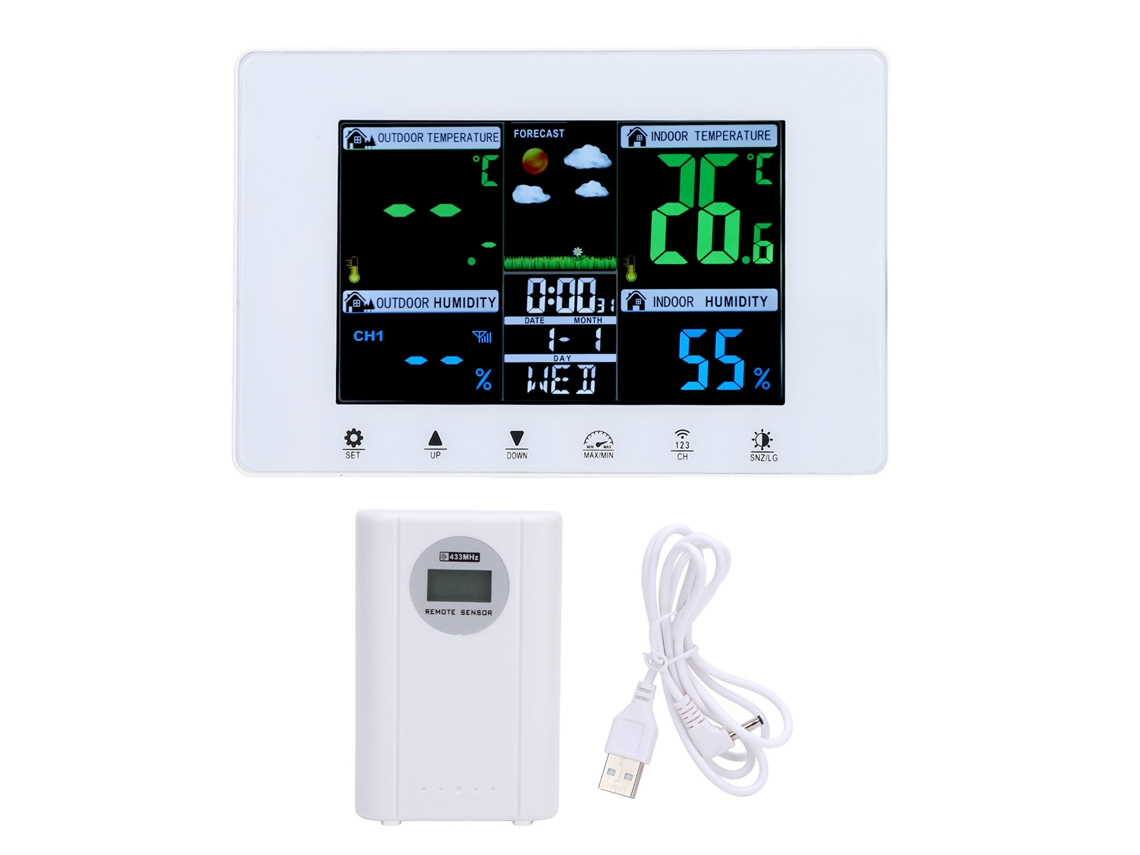 Primerox relógio meteorológico digital com termômetro umidade previsão do tempo lcd colorido para garagem