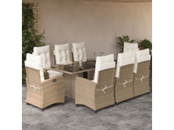 Vidaxl 9 Pcs Conjunto De Jantar P/ Jardim Com Almofadões Vime Pe Bege