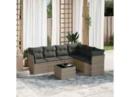 Vidaxl 7 Pcs Conjunto Sofás P/ Jardim C/ Almofadões Vime Pe Cinzento