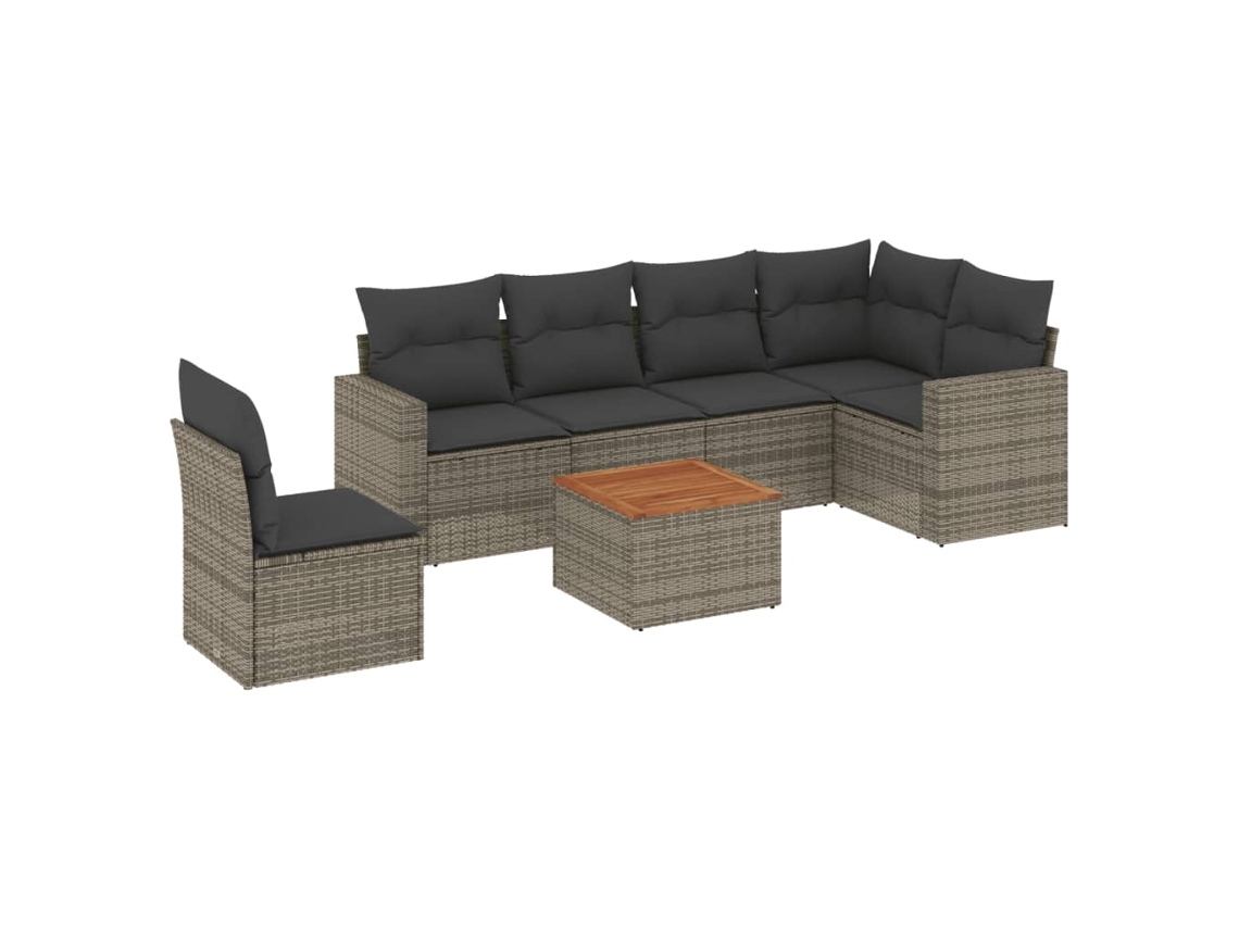 Conjunto de 7 Sofás para Jardim com Almofadões Vime Pe Cinzento MAISON EXCLUSIVE (7 pcs)