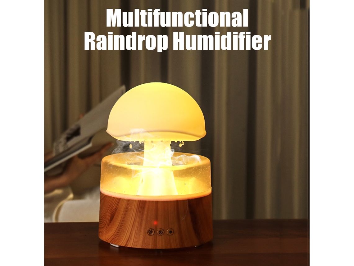 Humidificador LAXISCREED de Cogumelo com Gotas de Água, Luz Noturna, Difusor de Óleos e Controlo Remoto