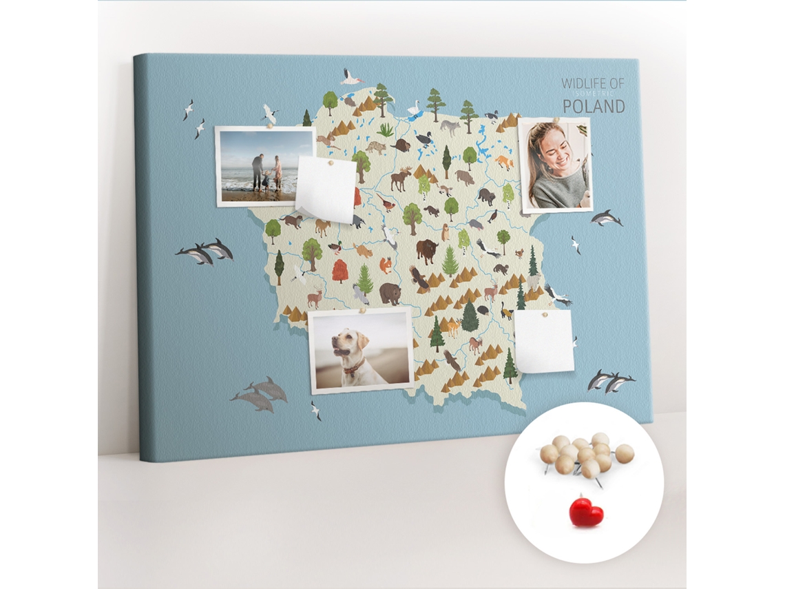 Quadro De Cortiça Mapa De Animais Da Polónia Para O Corredor Espelharte (100x70 Cm)