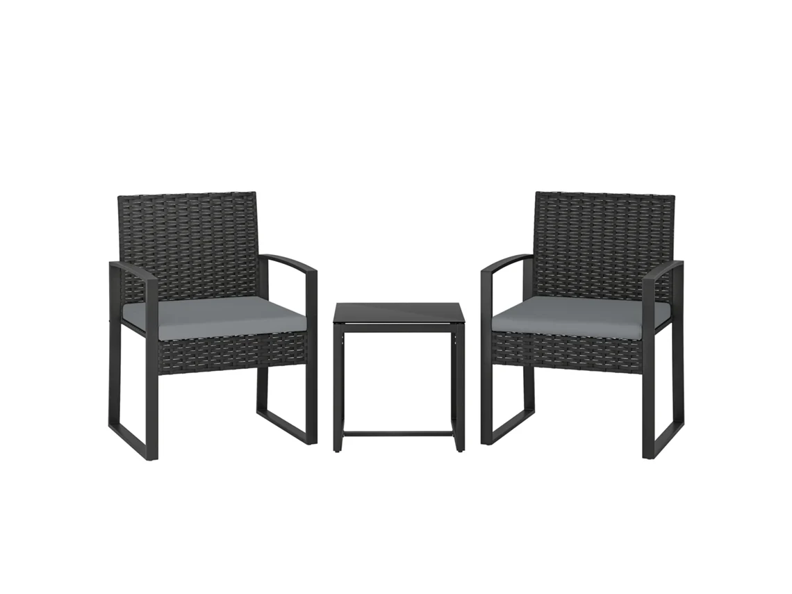 Conjunto Rattan 2 Cadeiras Mesa Vidro Cinza