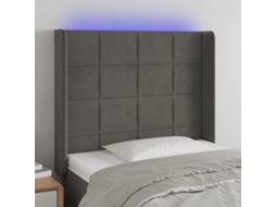 Vidaxl Cabeceira Cama C/ Luzes Led Veludo 93x16x118/128cm Cinza-escuro
