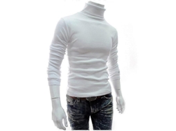 Suéter Masculino De Gola Alta Manga Longa Estilo Casual Tricot De Algodão Misturado Para Outono E Primavera Branco