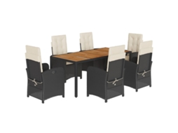 Conjunto de 7 Jantar para Jardim com Almofadões Vime Pe Preto MAISON EXCLUSIVE