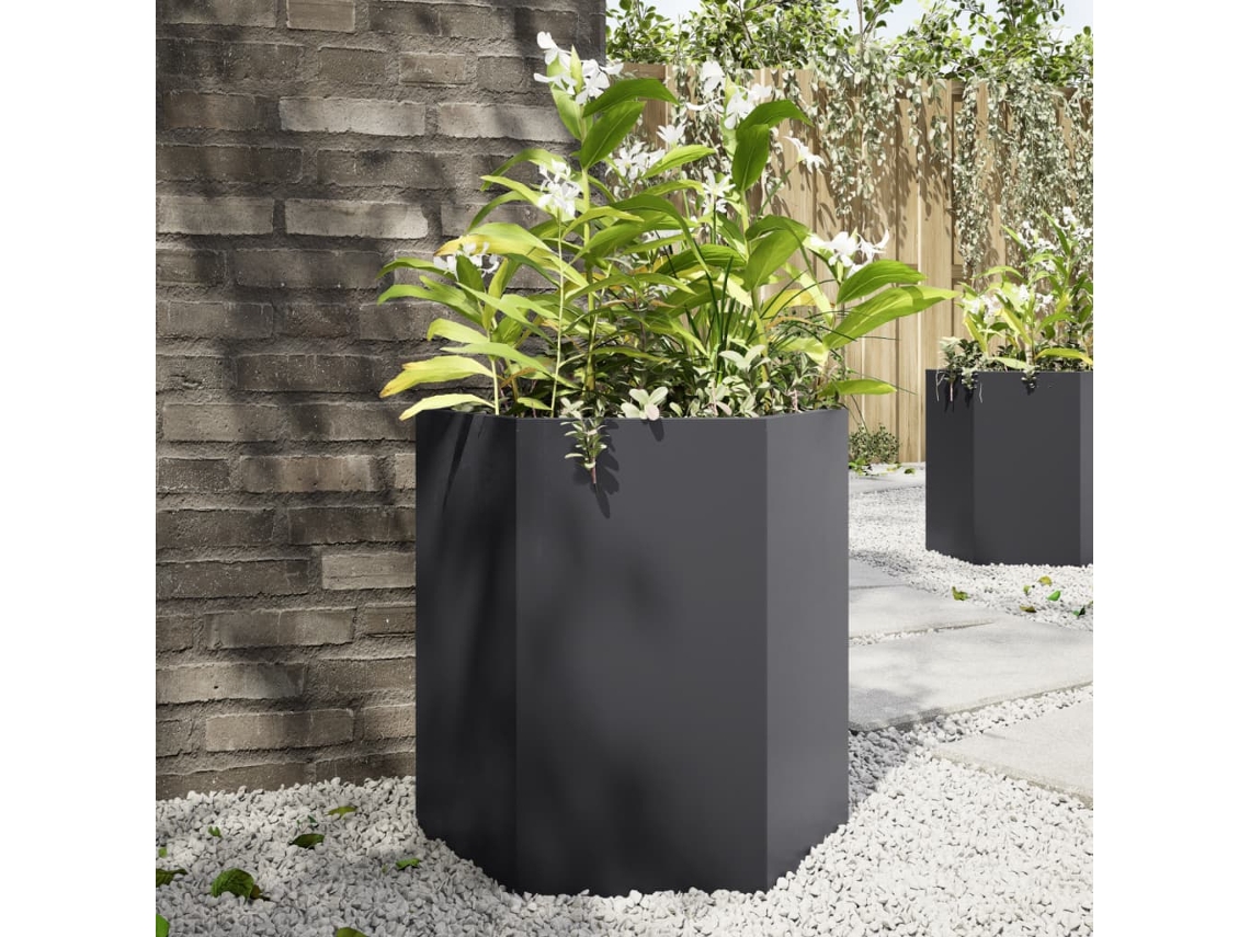Vidaxl Vasos Floreiras De Jardim 2 Pcs Hexagonal 46x40x45 Cm Aço Preto