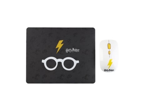 Pack 2 em 1 de Rato Wireless e Tapete com Desenho de Harry Potter em Colores Branco e Preto