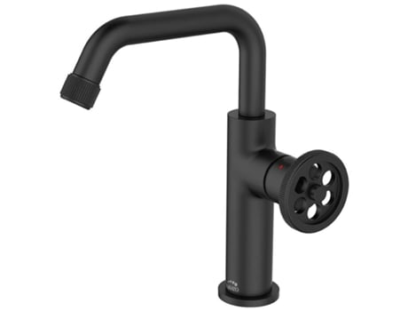 Torneira de Lavatório de Pé em Latão Preto de Estilo Industrial com Bico em Forma de 'L'