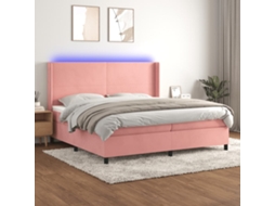 Vidaxl Cama Box Spring C/ Colchão/led 200x200 Cm Veludo Rosa