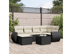 Vidaxl 7 Pcs Conjunto De Sofás P/ Jardim C/ Almofadões Vime Pe Preto