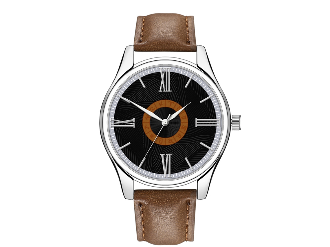 Relógio de Pulso Masculino de Quartzo com Pulseira Pu Estilo Elegante Café Escuro Preto