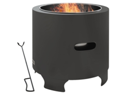 Brasa Sem Fumo, Fogueira De Madeira Exterior Redonda Portátil Em Metal Com Atizador - Diâmetro 45 Cm - Preta