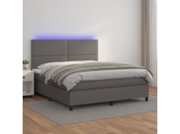 Vidaxl Cama Box Spring C/ Colchão/led 140x190cm Couro Artificial Cinza