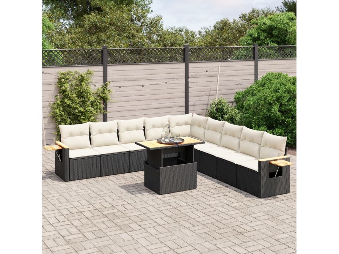 Vidaxl 11 Pcs Conjunto Sofás De Jardim C/ Almofadões Vime Pe Preto