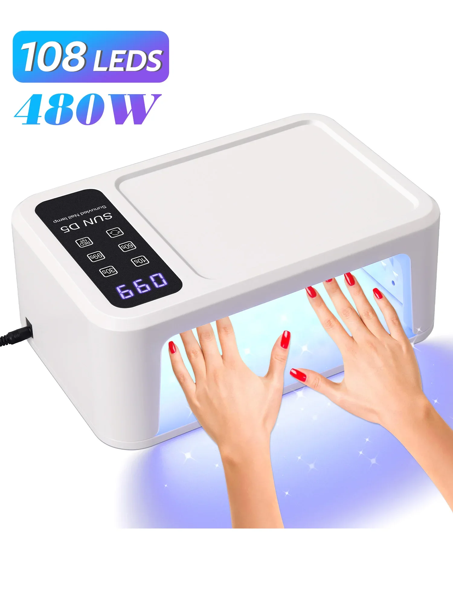 Lâmpada Led Para Unhas De 480w, Com 108 Leds E Modo De Clareamento Com Luz Vermelha.
