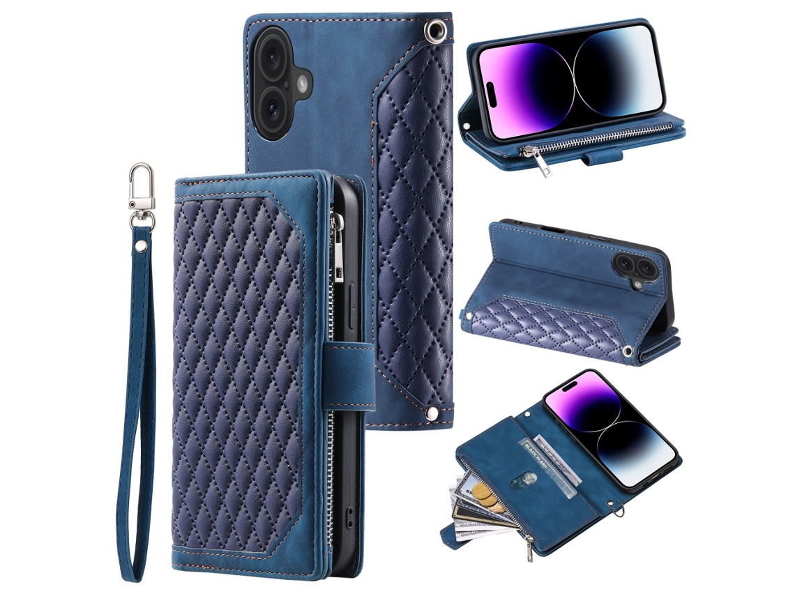 Capa Em Couro Pu, Azul Para Apple Iphone 16 Plus