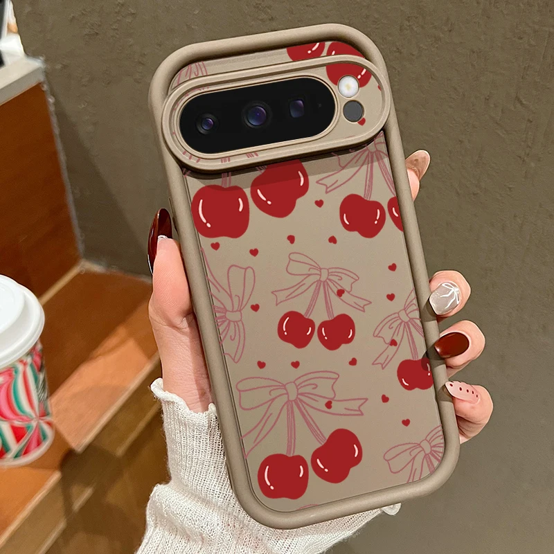 (café) Capa Macia E Fofa Com Estampa De Cereja Para Google Pixel 9 Pro, À Prova De Choque.