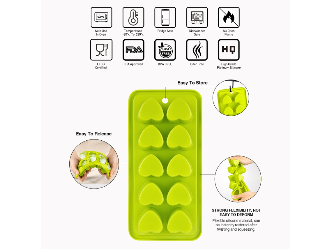 Forma De Gelo Com Tampa Silicone, Empilhável, Livre De Bpa, Para Chocolate, Cocktails, Café Gelado, Whisky E Sumos Verde Hexinyigjly