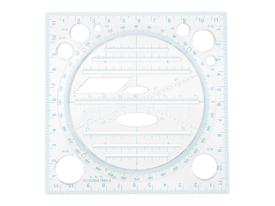 Régua Geométrica Multifuncional De Plástico Azul Para Desenho