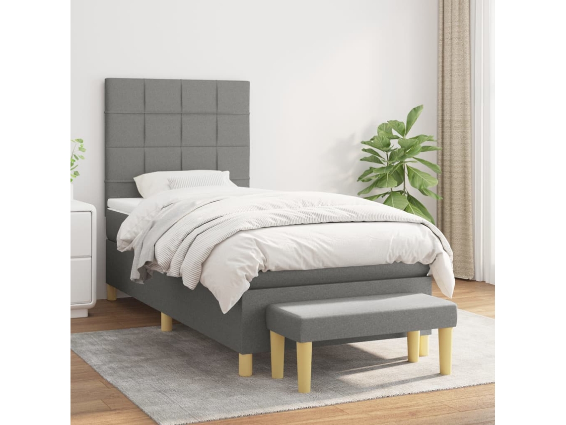 Vidaxl Cama Com Molas/colchão 80x200 Cm Tecido Cinzento-escuro