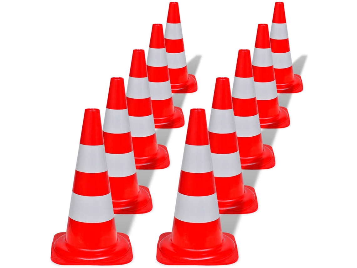 10 Cones De Sinalização Viária Reflexivos Vermelho E Branco, 50 Cm