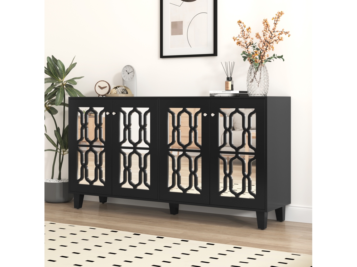Cômoda Espelhada Branca 4 Paineis Laminados Portas Removíveis Design Elegante ZIWEI STORE