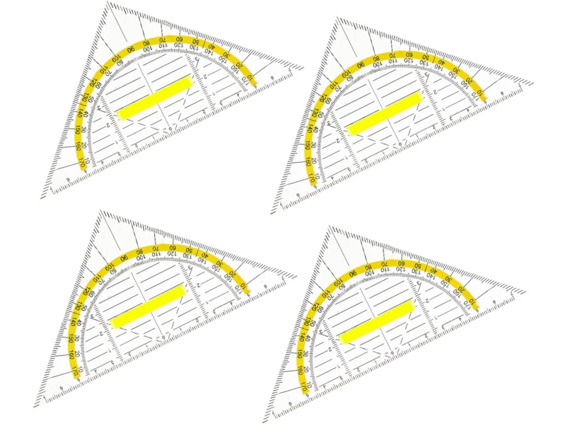 Régua triangular operada com 4 peças para marcenaria e desenho, medições precisas